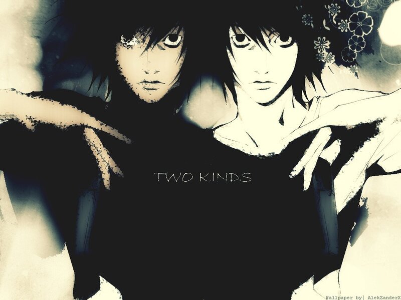 Two Anime Characters — Black, Dramatic, Manga, Flowers, Text