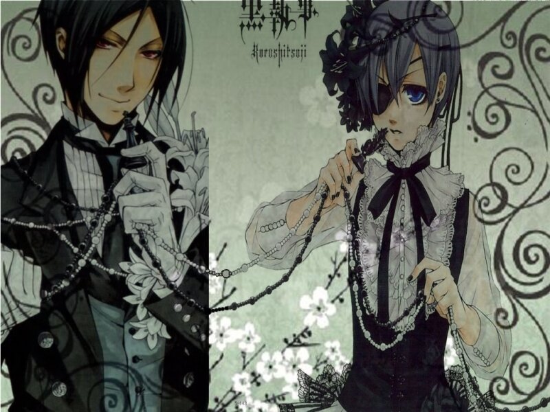 Two Anime Characters — Black, Dramatic, Manga, Flowers
