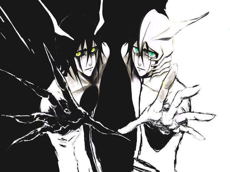Two Anime Characters — Black, Dramatic, Manga, Green Eyes
