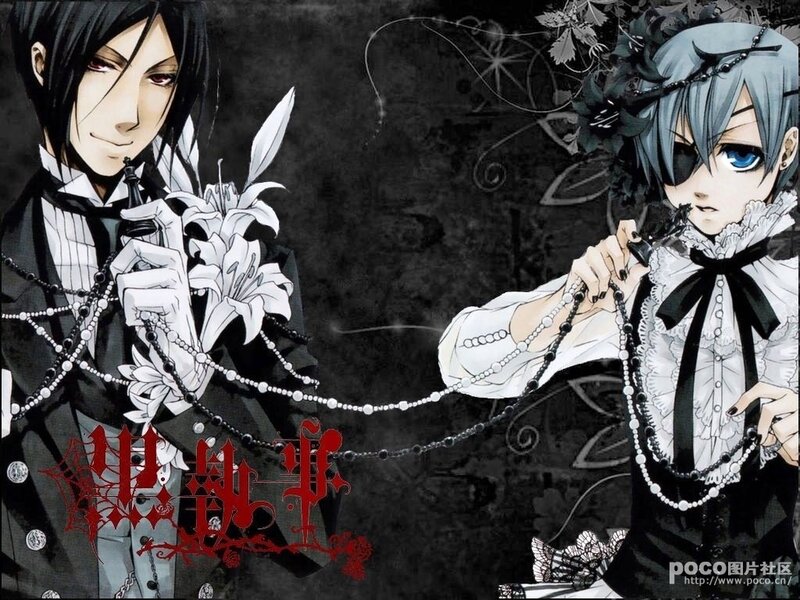 Two Anime Characters — Black, Dramatic, Manga, Lilies