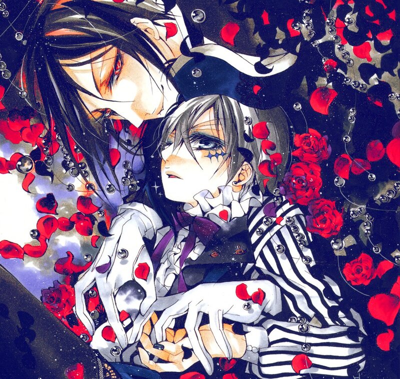 Two Anime Characters — Black, Dramatic, Manga, Roses