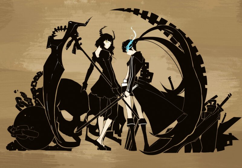 Two Anime Characters — Black, Dramatic, Manga, Swords, Skulls