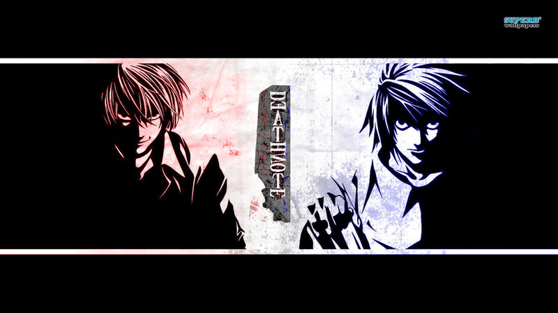 Two Anime Characters — Black, Dramatic, Manga, Text, Silhouette, Grunge