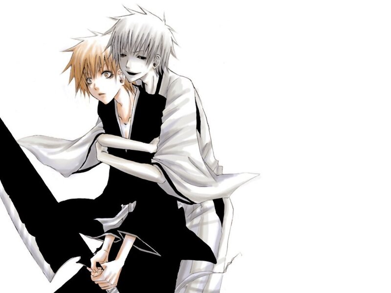 Two Anime Characters — Black, Dramatic, Manga, White Hair