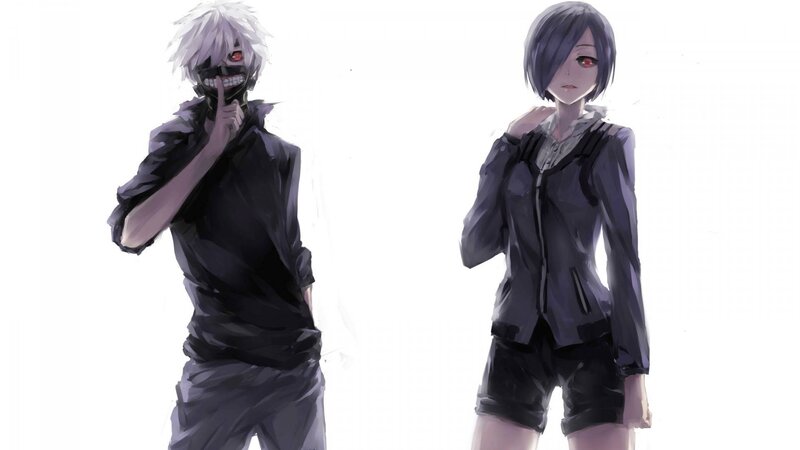 Two Anime Characters — Black, Dramatic, Mask, Red Eyes, Short Hair