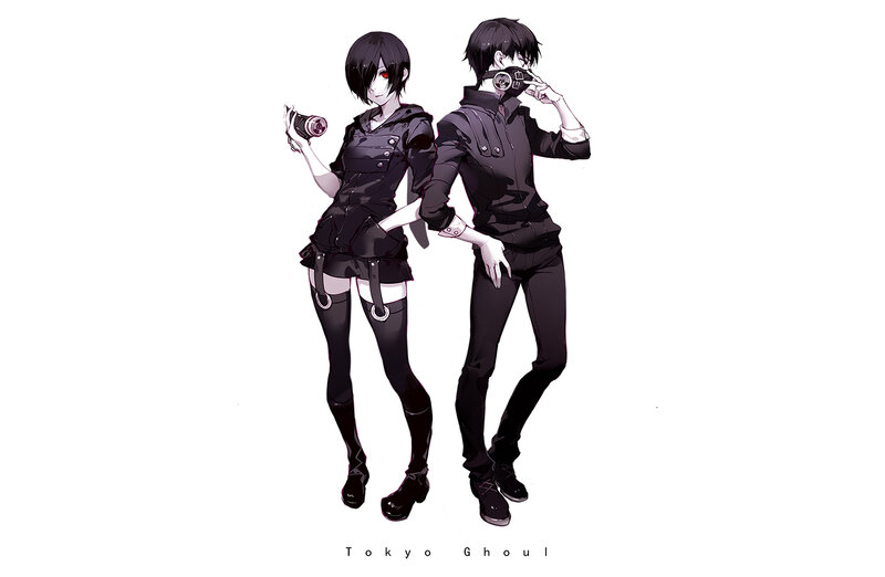 Two Anime Characters — Black, Dramatic, Masks, Cameras
