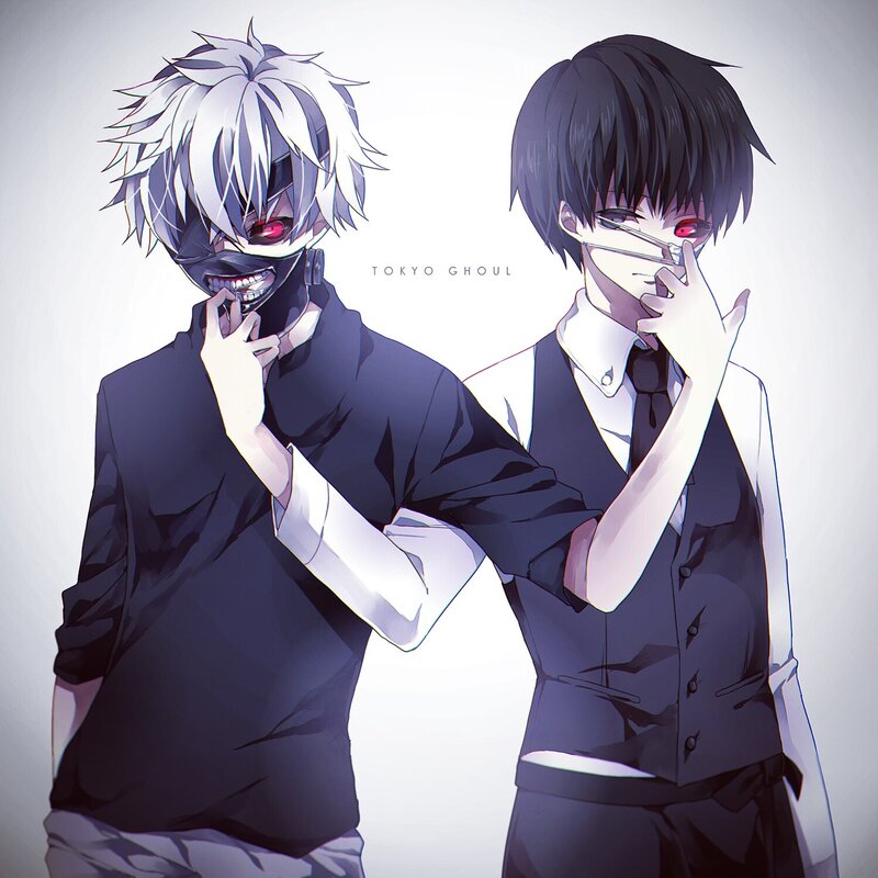 Two Anime Characters — Black, Dramatic, Masks, Red Eyes