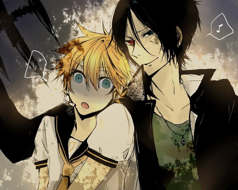 Two Anime Characters — Black, Dramatic, Music Note
