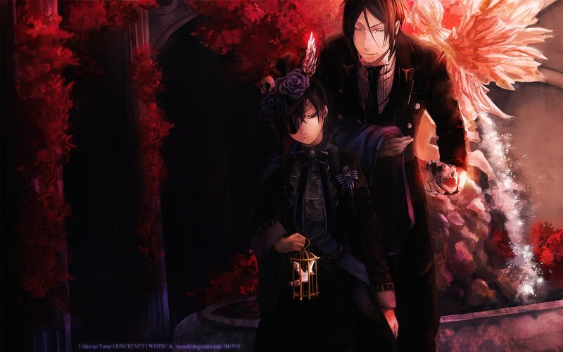 Two Anime Characters — Black, Dramatic, Night, Angel Wings
