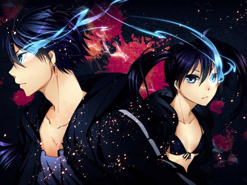 Two Anime Characters — Black, Dramatic, Night, Anime Art, Dark Background