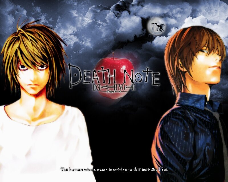 Two Anime Characters — Black, Dramatic, Night, Apple, Moon