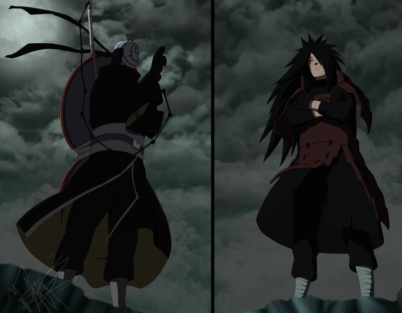 Two Anime Characters — Black, Dramatic, Night, Clouds