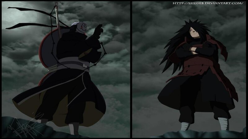 Two Anime Characters — Black, Dramatic, Night, Clouds, Weapons