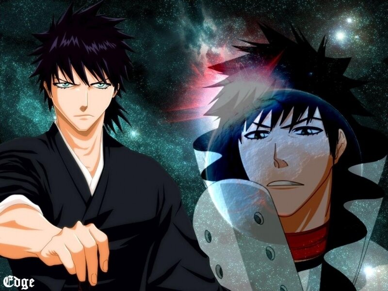 Two Anime Characters — Black, Dramatic, Night, Cosmic Background