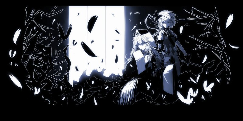 Two Anime Characters — Black, Dramatic, Night, Digital Art, Butterflies, Branches
