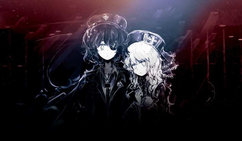 Two Anime Characters — Black, Dramatic, Night, Digital Art, Dark Background, Hats
