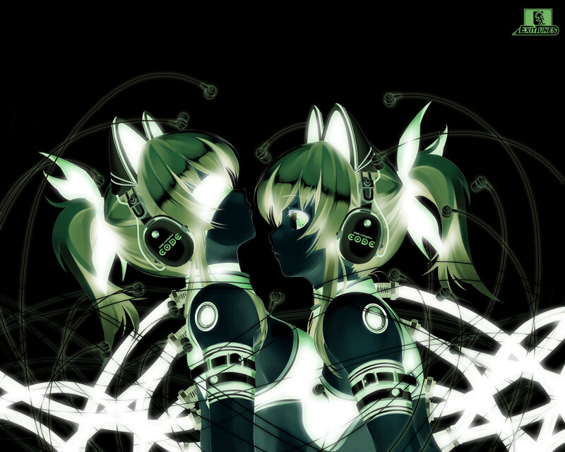 Two Anime Characters — Black, Dramatic, Night, Digital Art, Headphones, Cat Ears