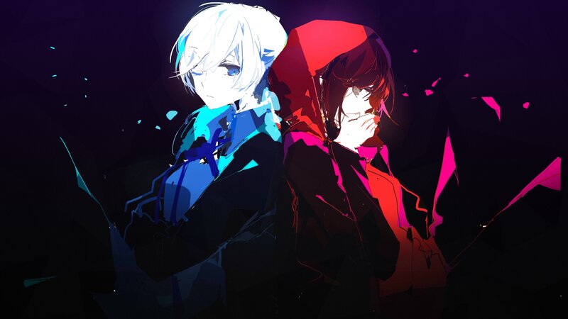 Two Anime Characters — Black, Dramatic, Night, Digital Art, Hoodie