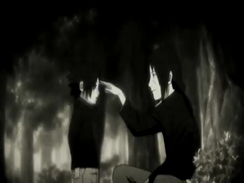 Two Anime Characters — Black, Dramatic, Night, Forest