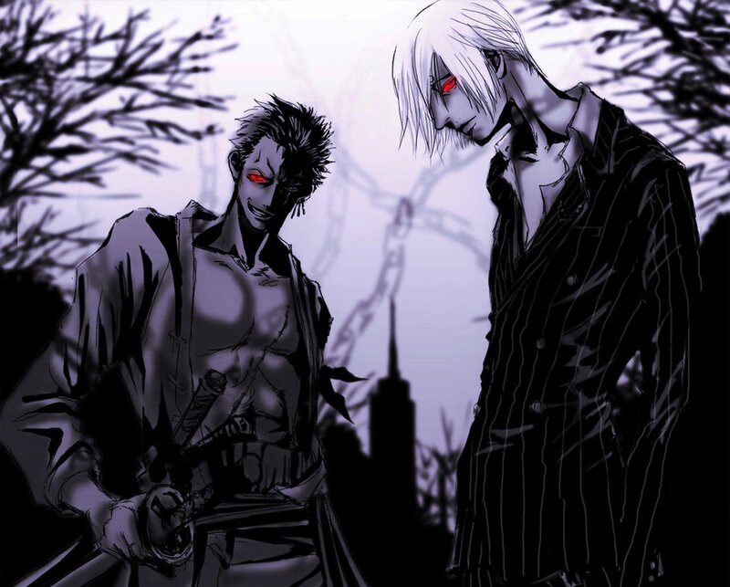 Two Anime Characters — Black, Dramatic, Night, Manga, Swords