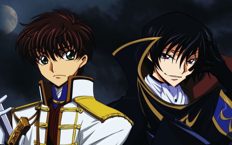 Two Anime Characters — Black, Dramatic, Night, Moon, Night Sky