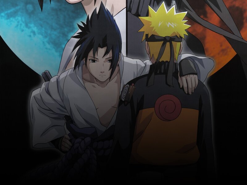 Two Anime Characters — Black, Dramatic, Night, Moon, Spiky Hair