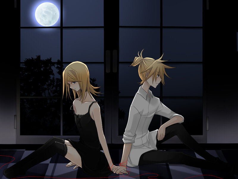 Two Anime Characters — Black, Dramatic, Night, Moon, Window
