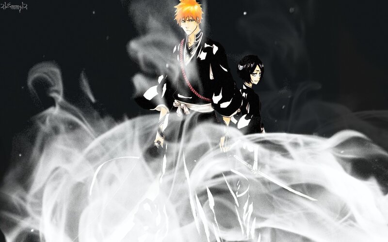 Two Anime Characters — Black, Dramatic, Night, Smoke