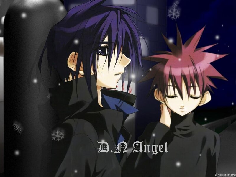 Two Anime Characters — Black, Dramatic, Night, Snowflakes