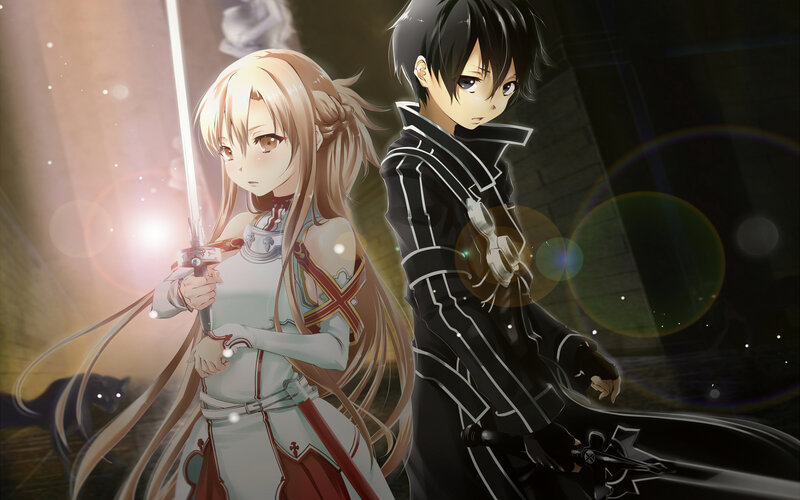 Two Anime Characters — Black, Dramatic, Night, Sword, Cat