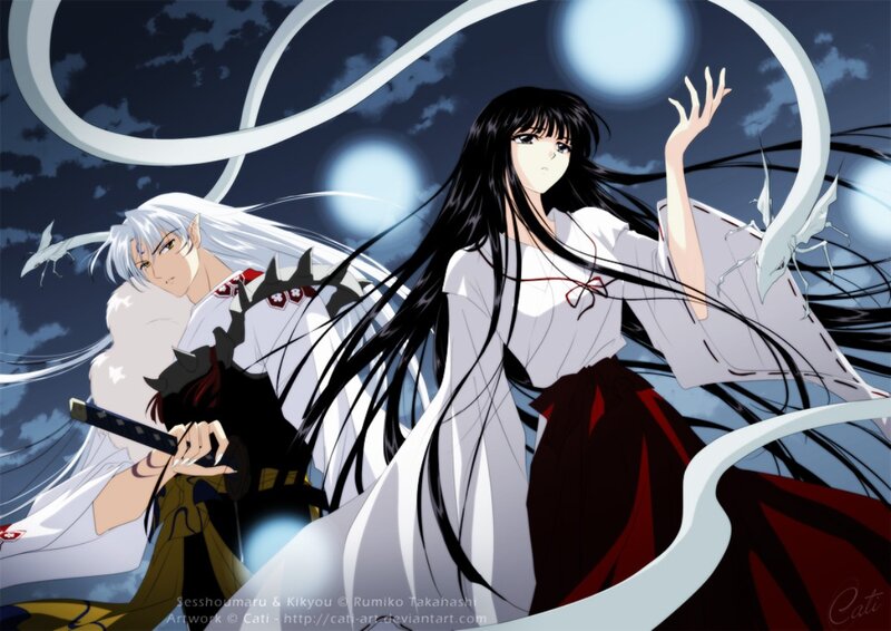 Two Anime Characters — Black, Dramatic, Night, Sword, Moon