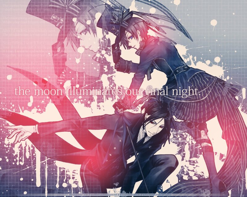 Two Anime Characters — Black, Dramatic, Night, Sword, Umbrella