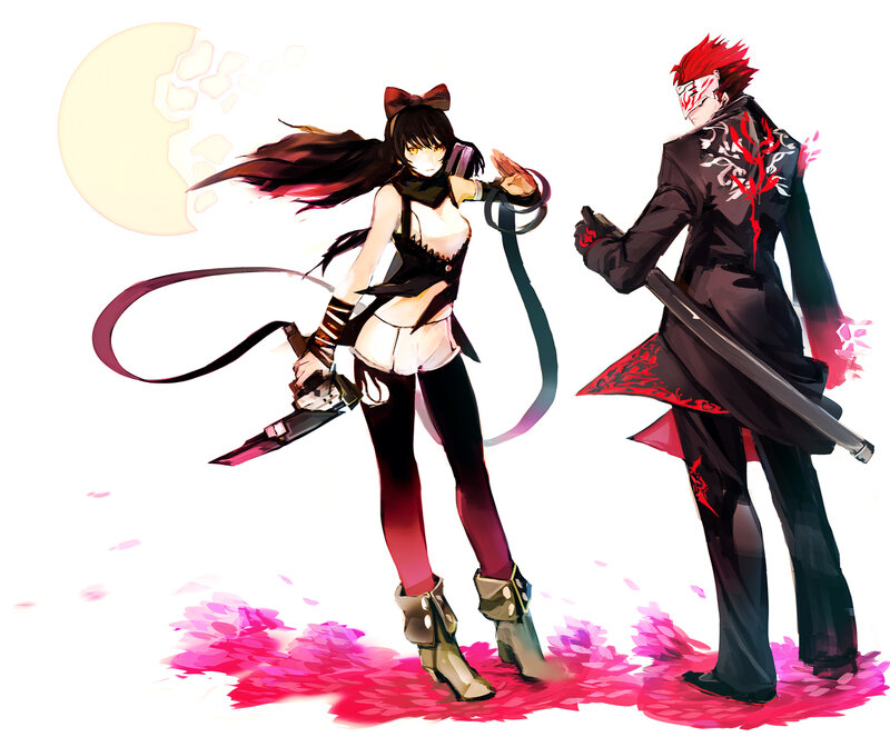 Two Anime Characters — Black, Dramatic, Night, Swords, Moon