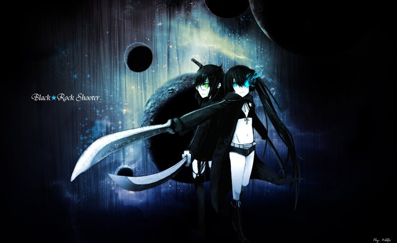 Two Anime Characters — Black, Dramatic, Night, Swords, Planets