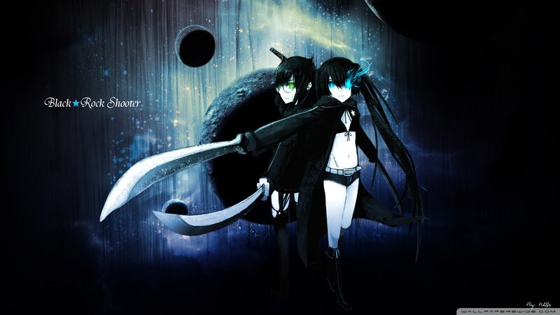Two Anime Characters — Black, Dramatic, Night, Swords, Space