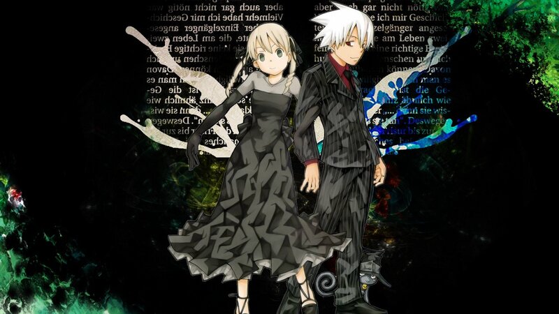 Two Anime Characters — Black, Dramatic, Night, Text
