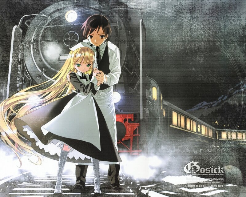 Two Anime Characters — Black, Dramatic, Night, Train, Gun