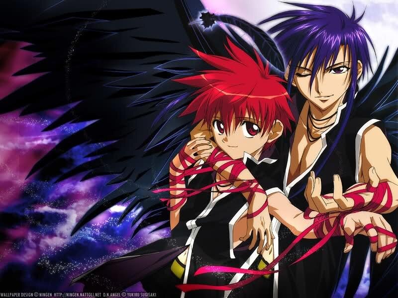 Two Anime Characters — Black, Dramatic, Night, Wings