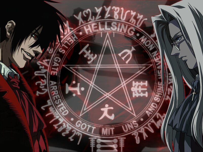 Two Anime Characters — Black, Dramatic, Pentagram