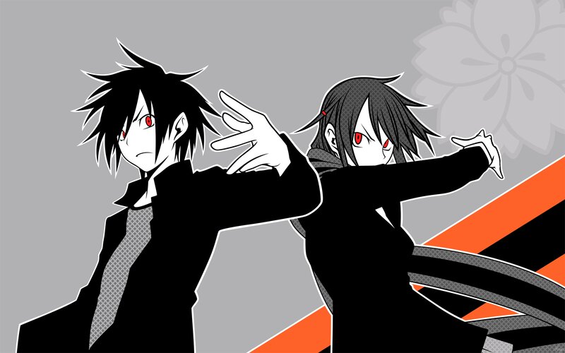 Two Anime Characters — Black, Dramatic, Red Eyes, Black Hair