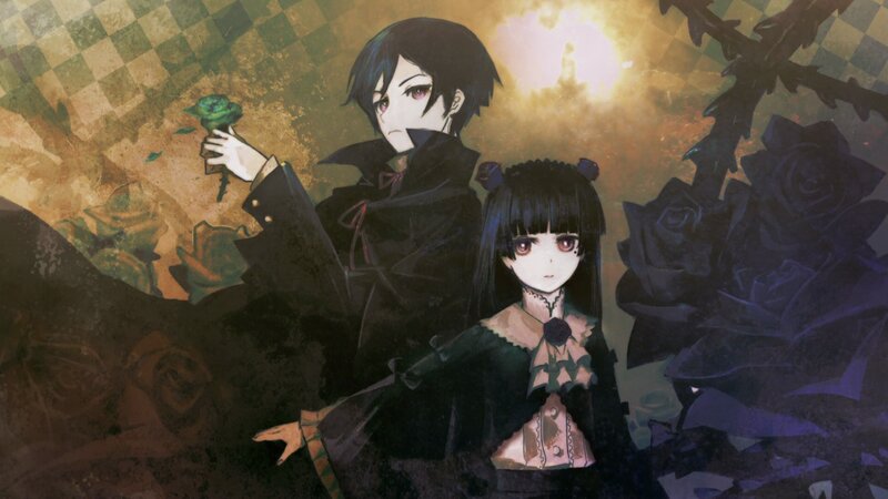 Two Anime Characters — Black, Dramatic, Roses, Dark Clothing