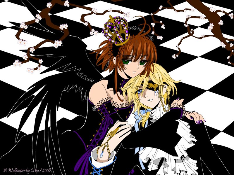 Two Anime Characters — Black, Dramatic, Spring