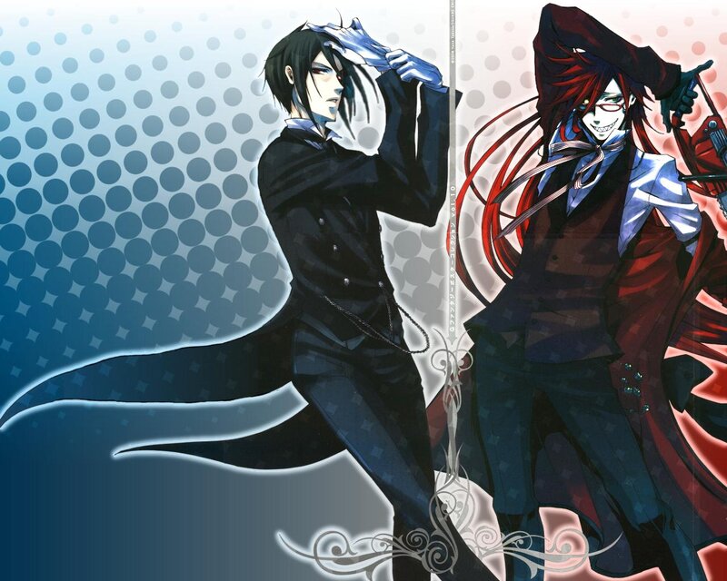 Two Anime Characters — Black, Dramatic, Suits, Weapons