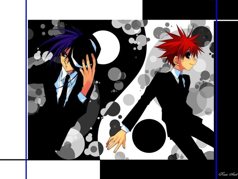 Two Anime Characters — Black, Dramatic, Suits, Yin-yang Symbol