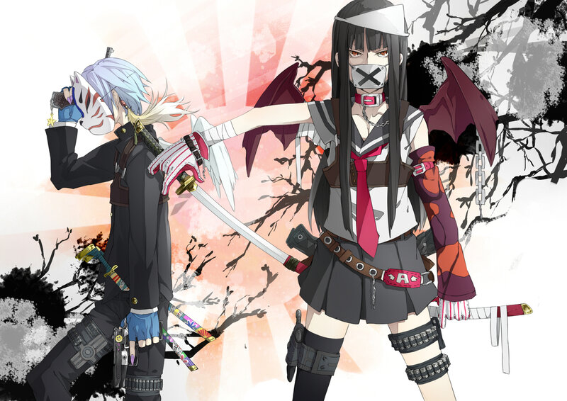 Two Anime Characters — Black, Dramatic, Sunset, Swords