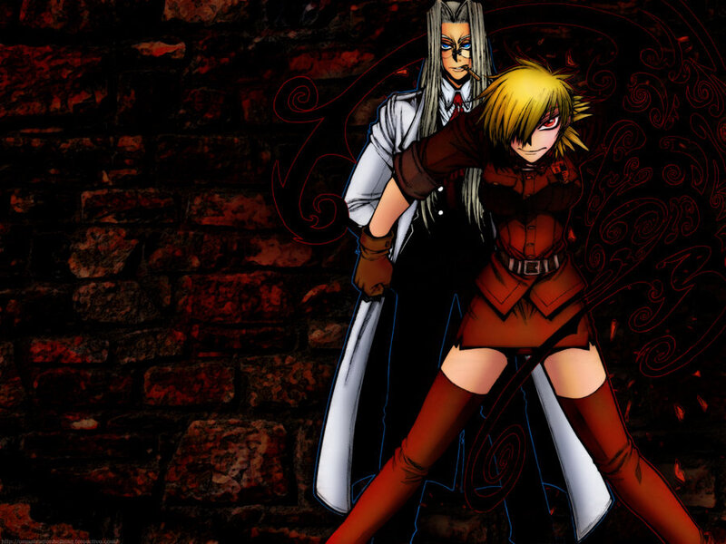Two Anime Characters — Black, Dramatic, Sword, Brick Wall