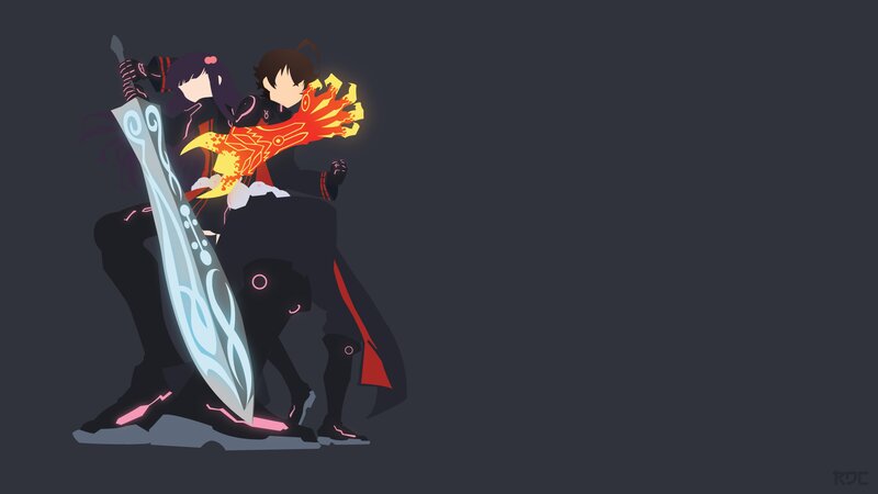 Two Anime Characters — Black, Dramatic, Sword, Fire