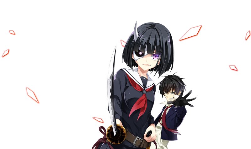Two Anime Characters — Black, Dramatic, Sword, School Uniform