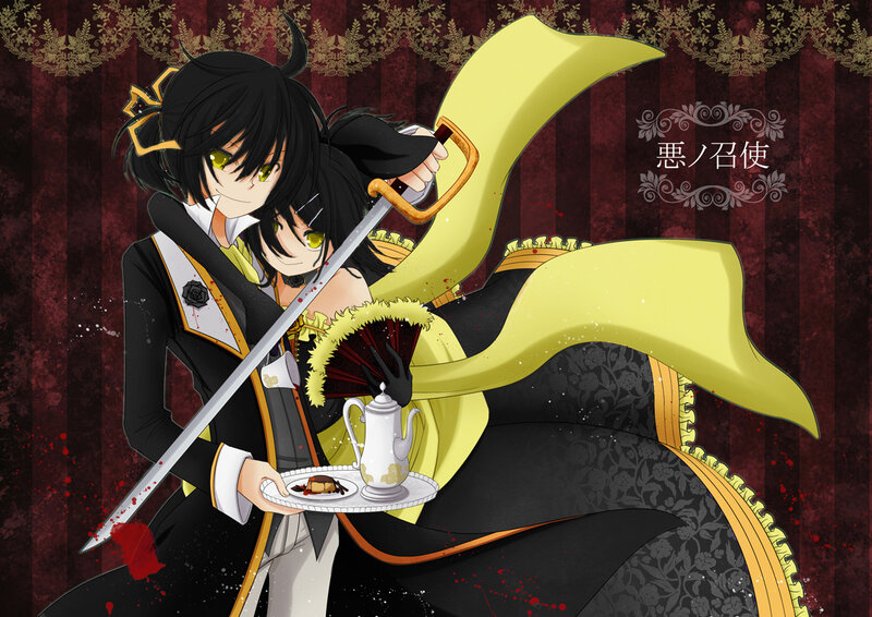 Two Anime Characters — Black, Dramatic, Sword, Tea Set