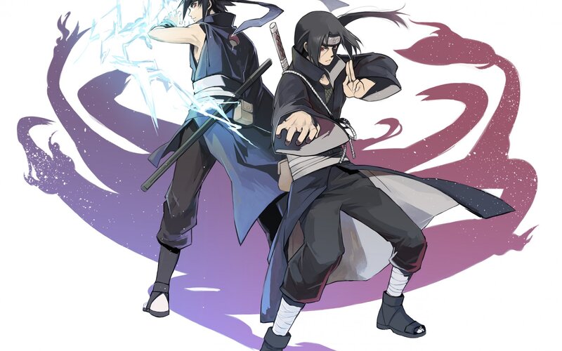 Two Anime Characters — Black, Dramatic, Swords, Chakra, Dragon